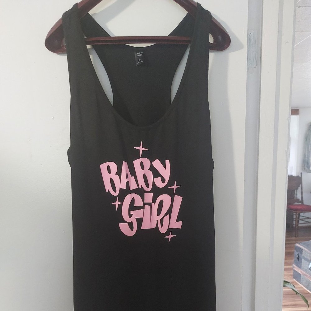 Baby Girl Black Hot Pink Long Tank Dress XL